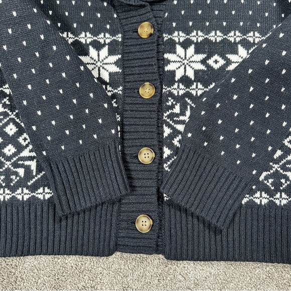 Lands’ End Women’s Wool Blend Cozy Lofty Jacquard Shawl Cardigan Sweater Black S - Picture 9 of 13